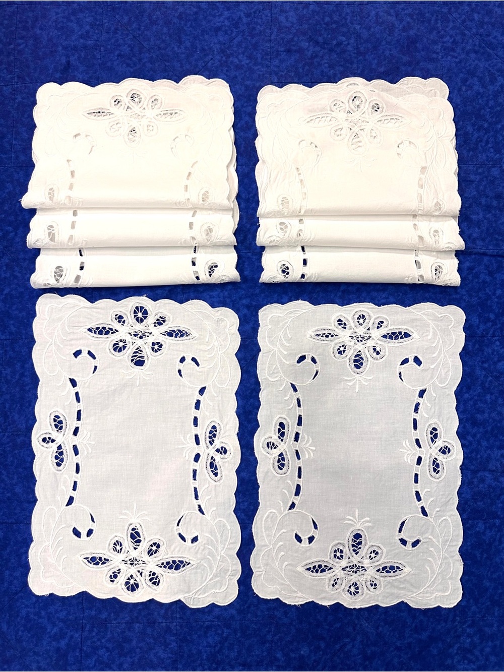 VTG Battenburg Hand Cutwork Needle Lace Embroidery Cotton White 8 Placemats
